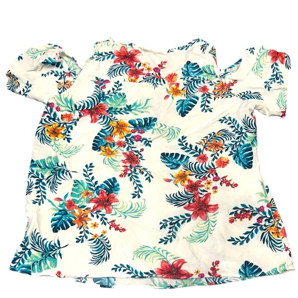 Signature Studio Floral Print Cold Shoulder Blouse Top White XL - Picture 2 of 3
